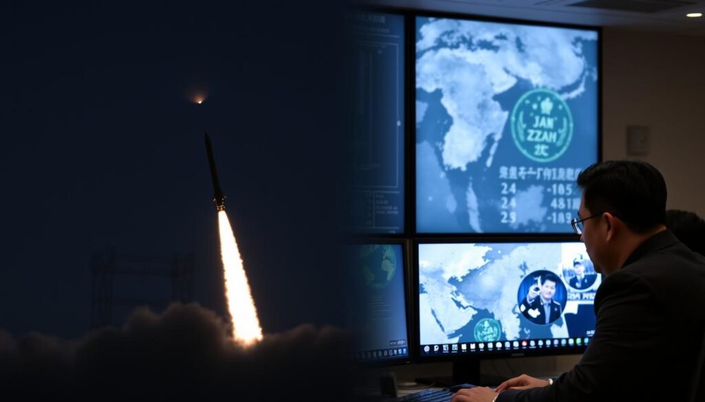 North Korean missile test launch with Chinese officials observing, highlighting security dimensions of Diplomatic Relations between North Korea and China North Korean missile test launch with Chinese officials observing, highlighting security dimensions of Diplomatic Relations between North Korea and China