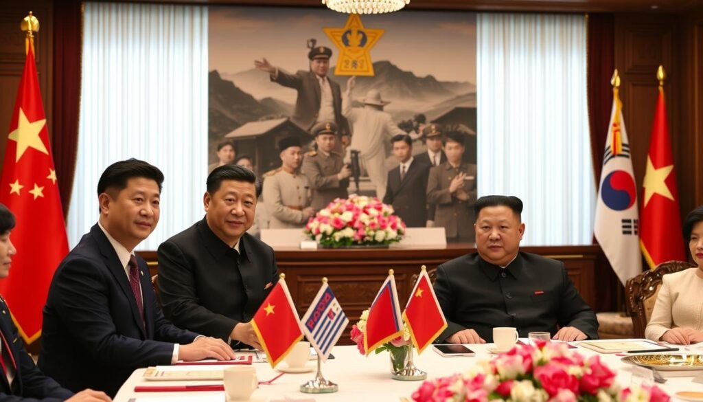 Xi Jinping and Kim Jong-un during a state banquet in Pyongyang in 2019, a key moment in recent Diplomatic Relations between North Korea and China Xi Jinping and Kim Jong-un during a state banquet in Pyongyang in 2019, a key moment in recent Diplomatic Relations between North Korea and China