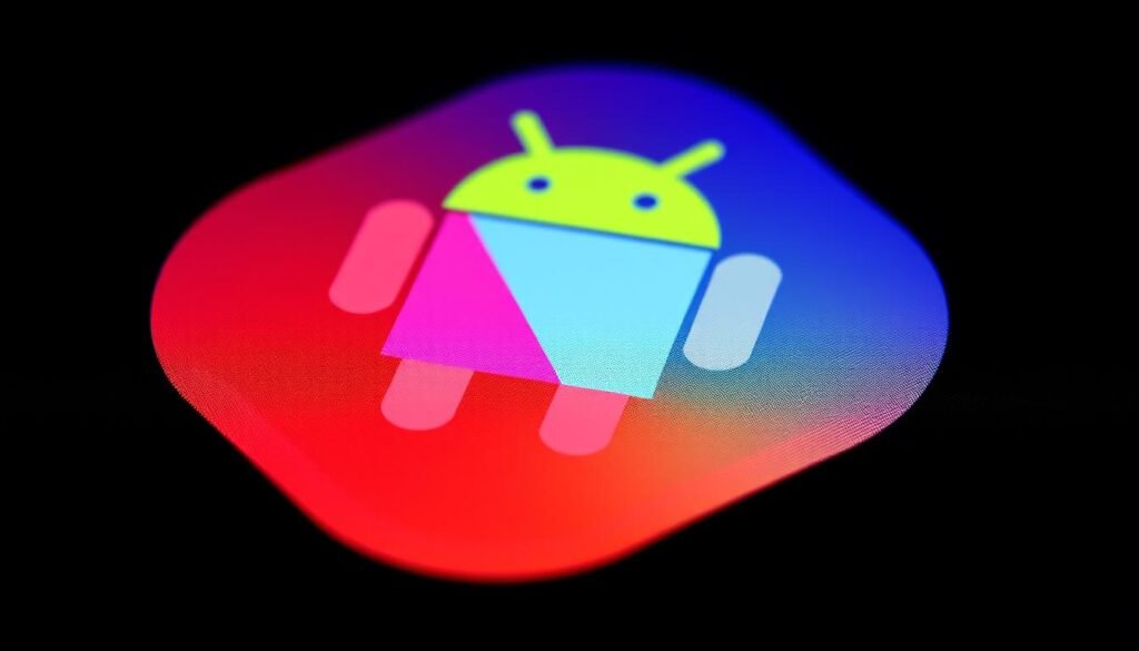 A high-resolution, detailed image of a modern, sleek Android smartphone application icon or logo, featuring a bold, minimalist design with clean lines and a vivid, saturated color palette, potentially using a gradient or abstract geometric shapes. The icon should convey a sense of connectivity, data transfer, and seamless user experience. Captured with a wide-angle lens and dramatic, directional lighting to highlight the form and create a sense of depth and dimension. The overall mood should be professional, polished, and visually appealing, reflecting the subject matter of the article's section on transferring data between iOS and Android devices using a dedicated application.